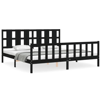 vidaXL Bed Frame with Headboard Black 200x200 cm Solid Wood