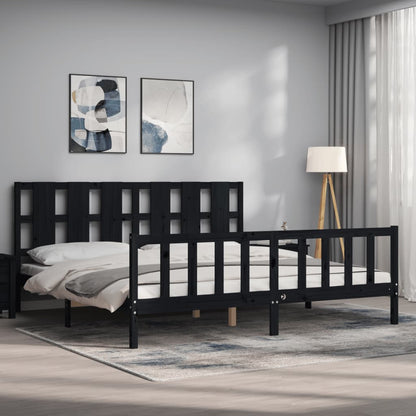 vidaXL Bed Frame with Headboard Black 200x200 cm Solid Wood