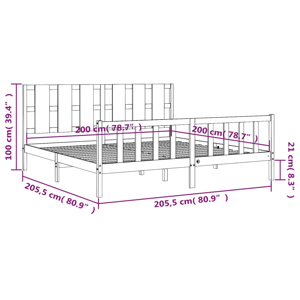 vidaXL Bed Frame with Headboard Black 200x200 cm Solid Wood