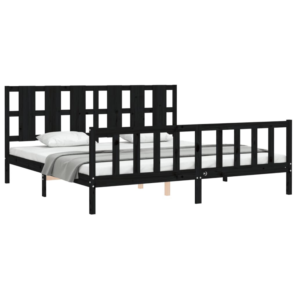 vidaXL Bed Frame with Headboard Black 200x200 cm Solid Wood