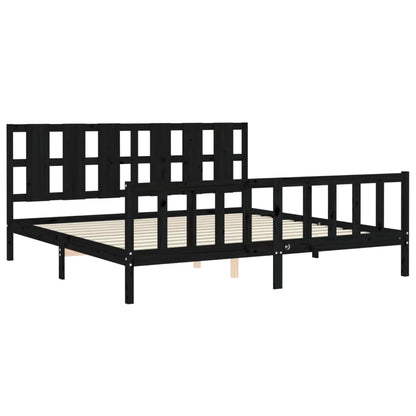 vidaXL Bed Frame with Headboard Black 200x200 cm Solid Wood