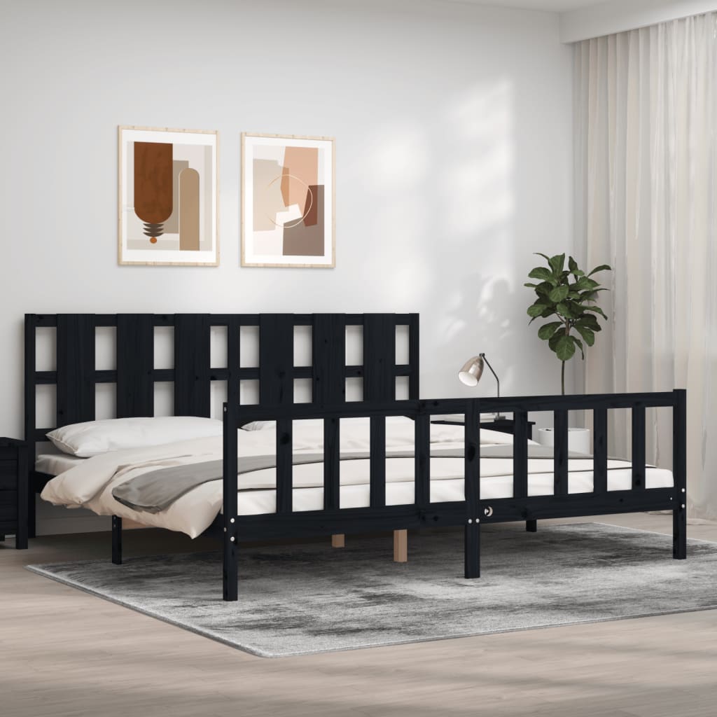 vidaXL Bed Frame with Headboard Black 200x200 cm Solid Wood