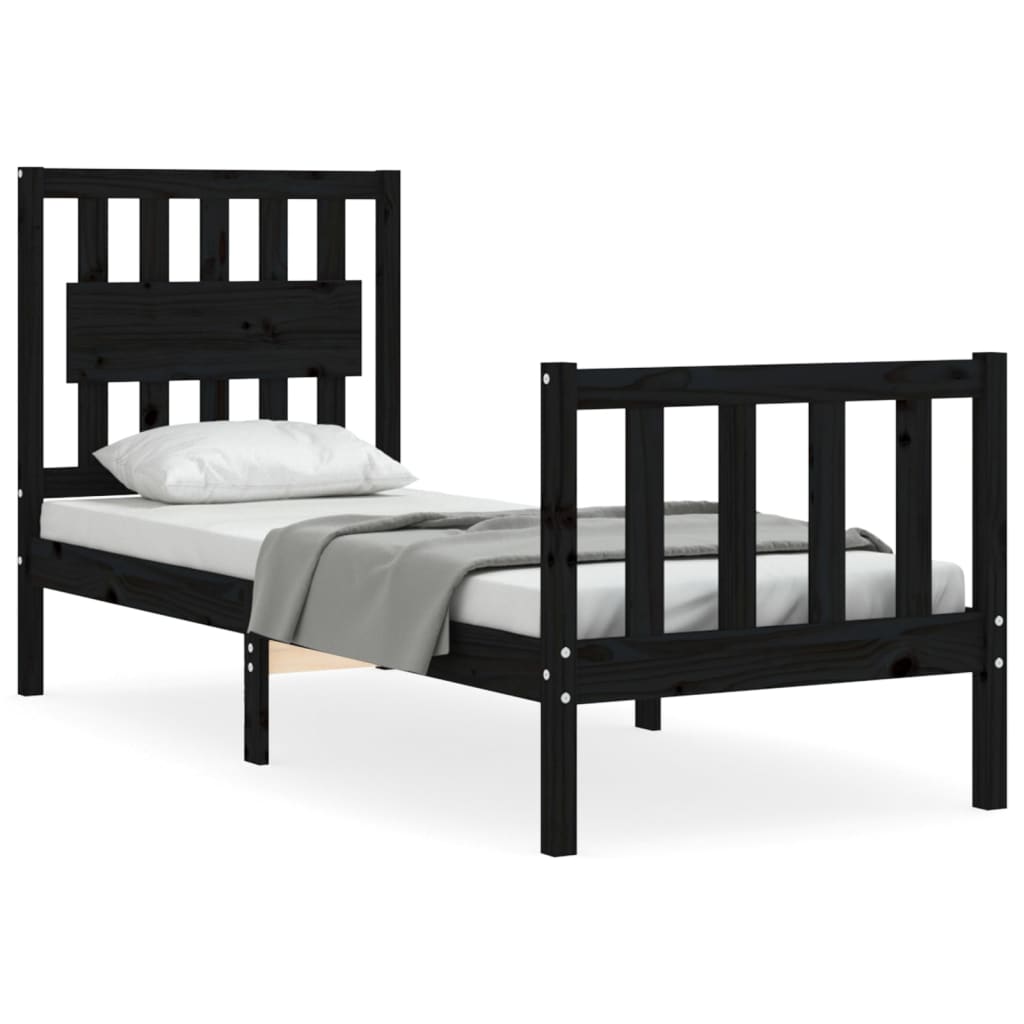 vidaXL Bed Frame with Headboard Black Small Single Solid Wood