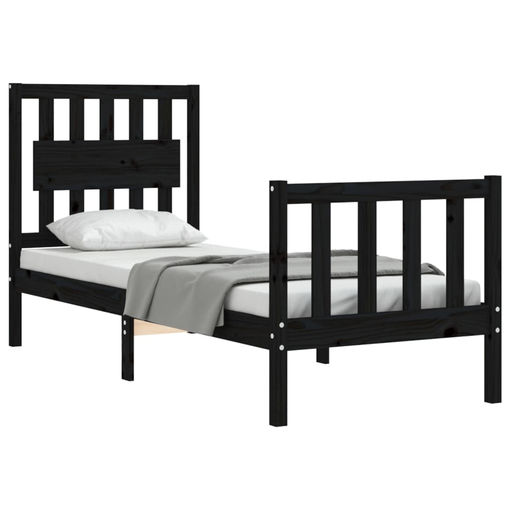 vidaXL Bed Frame with Headboard Black Small Single Solid Wood