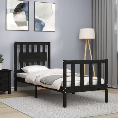 vidaXL Bed Frame with Headboard Black Small Single Solid Wood