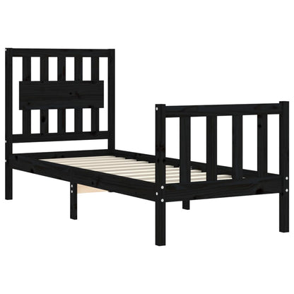 vidaXL Bed Frame with Headboard Black Small Single Solid Wood