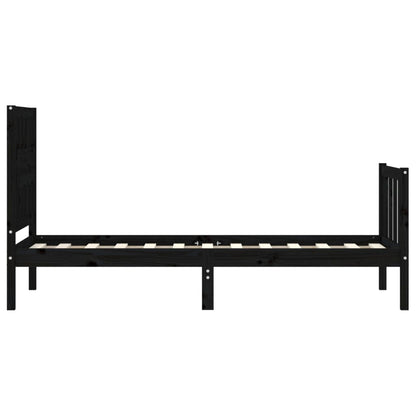 vidaXL Bed Frame with Headboard Black Small Single Solid Wood