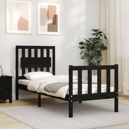 vidaXL Bed Frame with Headboard Black Small Single Solid Wood