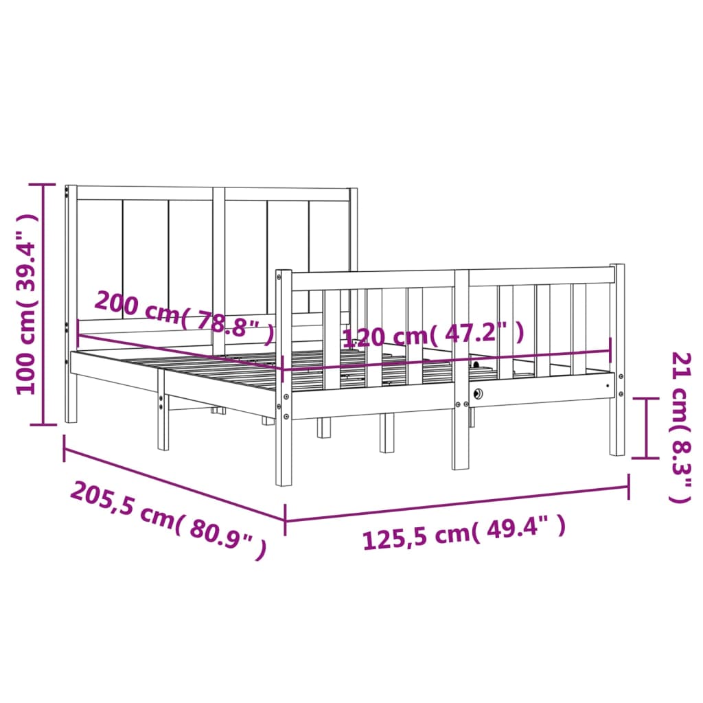 vidaXL Bed Frame with Headboard Black 120x200 cm Solid Wood