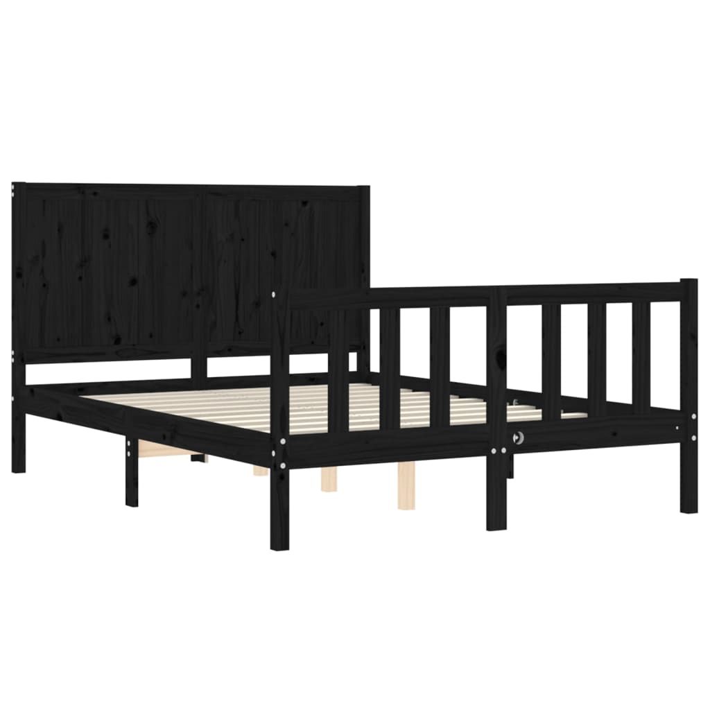 vidaXL Bed Frame with Headboard Black 120x200 cm Solid Wood