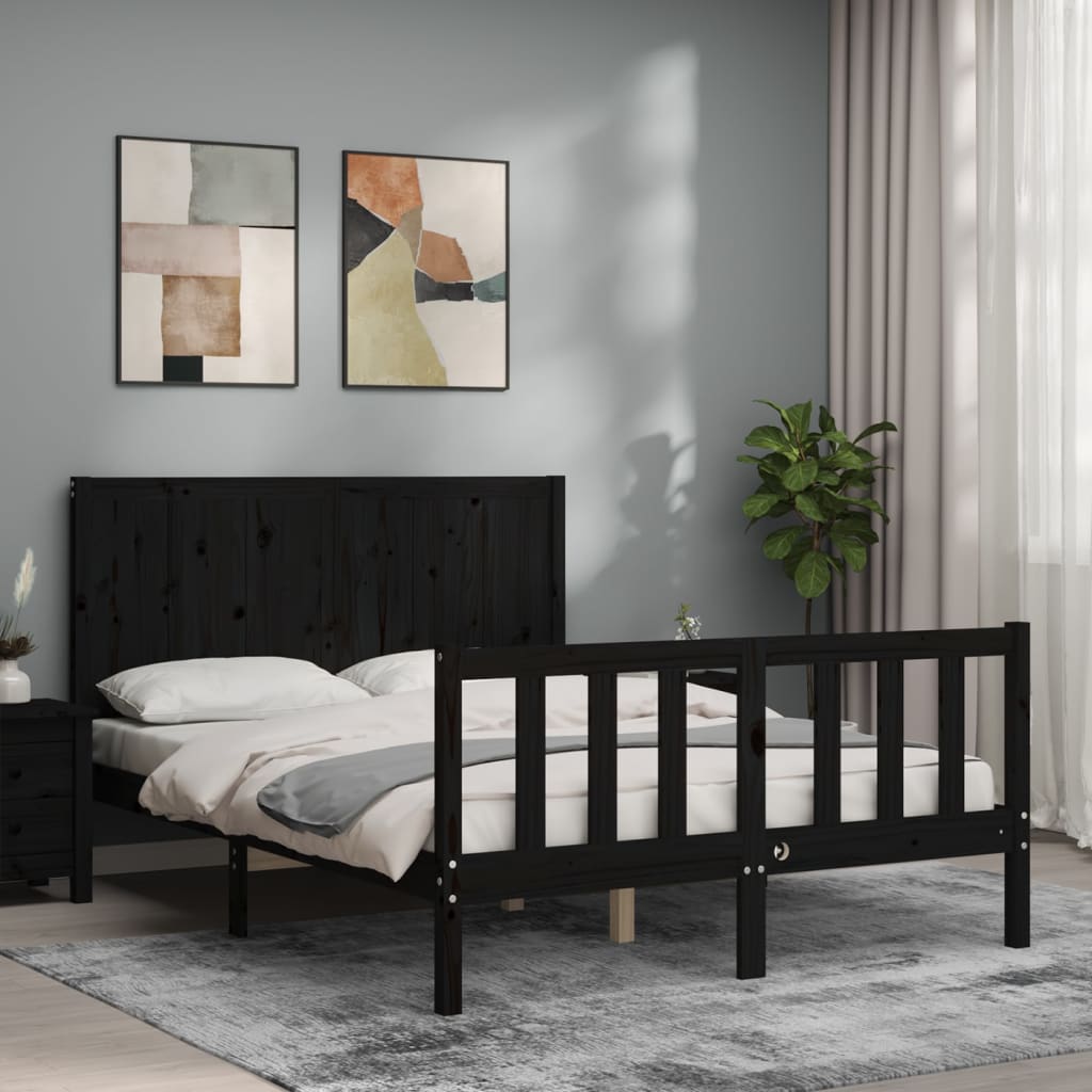 vidaXL Bed Frame with Headboard Black 120x200 cm Solid Wood