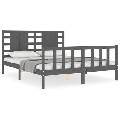 vidaXL Bed Frame with Headboard Grey King Size Solid Wood