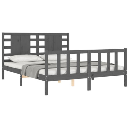 vidaXL Bed Frame with Headboard Grey King Size Solid Wood