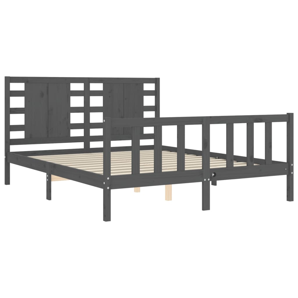 vidaXL Bed Frame with Headboard Grey King Size Solid Wood