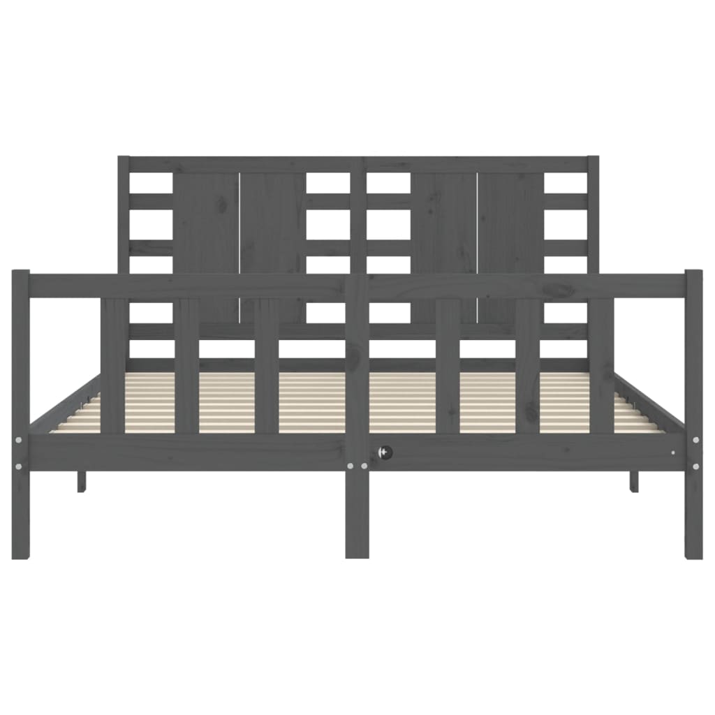 vidaXL Bed Frame with Headboard Grey King Size Solid Wood