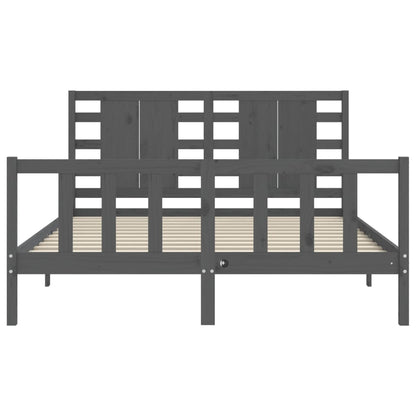 vidaXL Bed Frame with Headboard Grey King Size Solid Wood