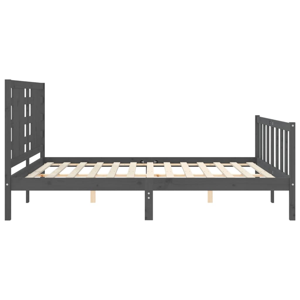 vidaXL Bed Frame with Headboard Grey King Size Solid Wood