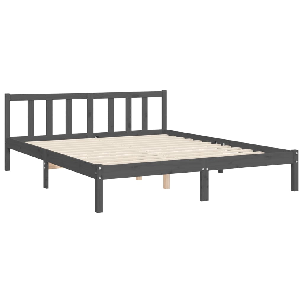 vidaXL Bed Frame with Headboard Grey King Size Solid Wood