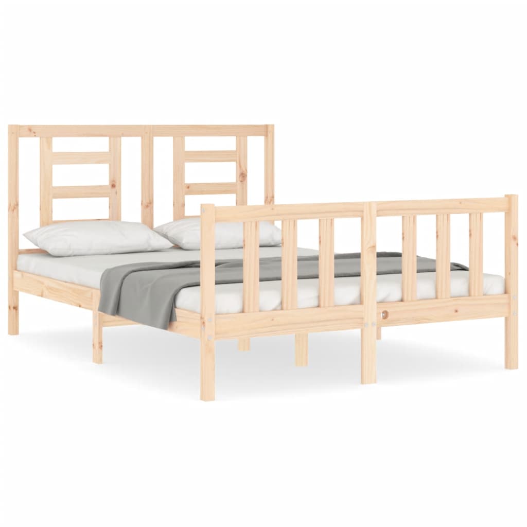 vidaXL Bed Frame with Headboard Double Solid Wood