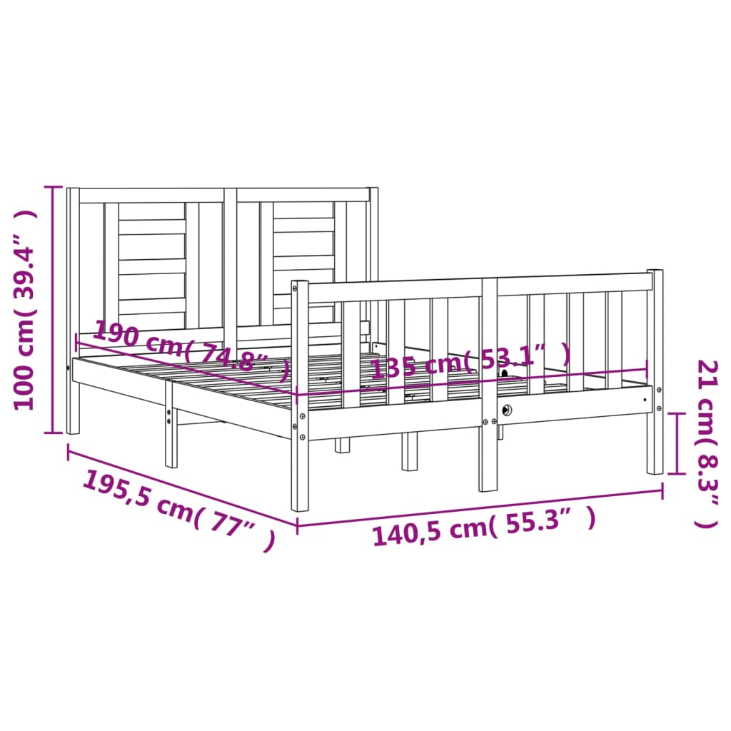 vidaXL Bed Frame with Headboard Double Solid Wood