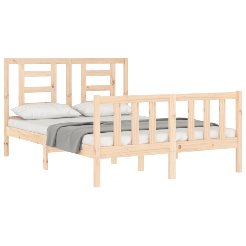 vidaXL Bed Frame with Headboard Double Solid Wood