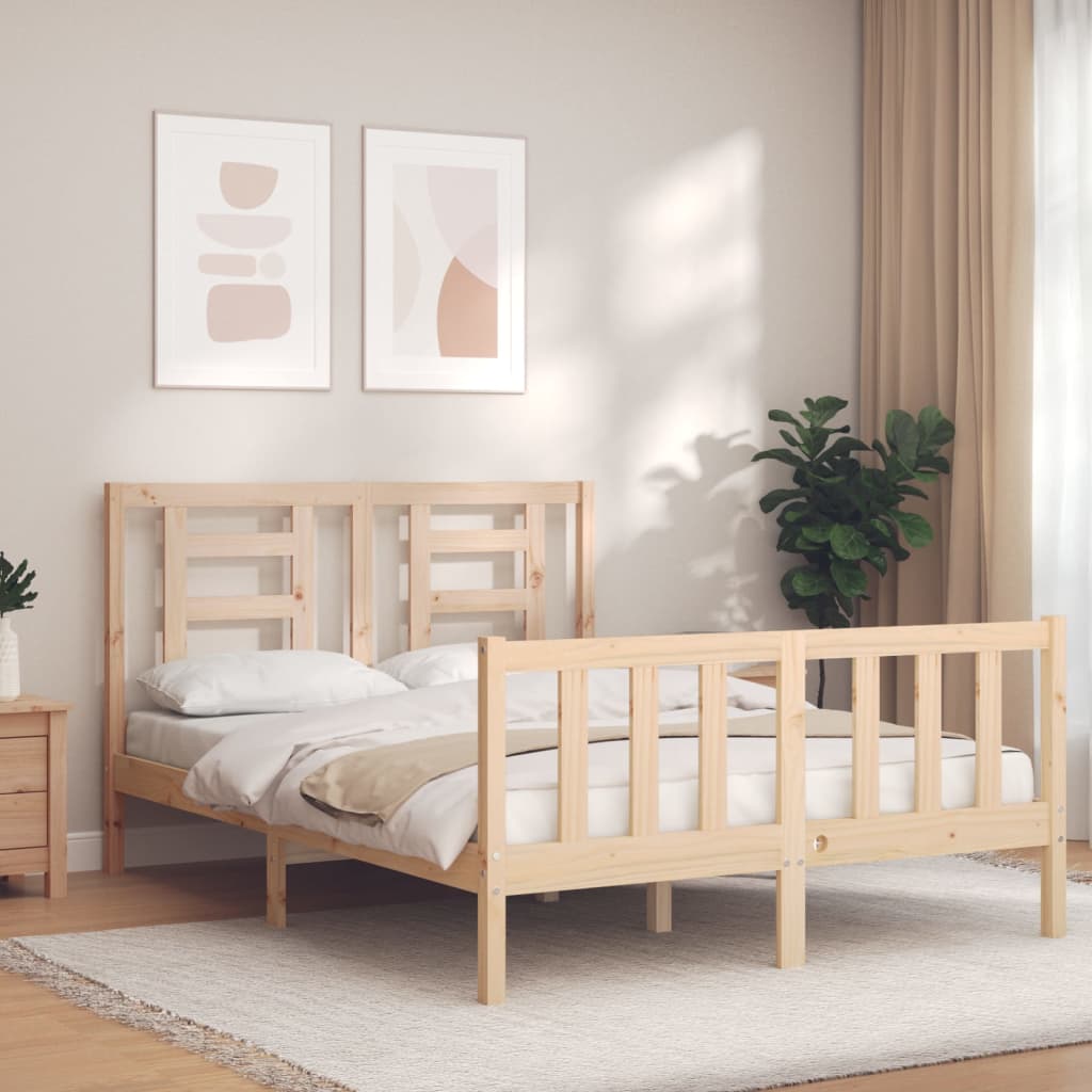 vidaXL Bed Frame with Headboard Double Solid Wood