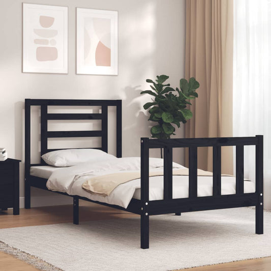 vidaXL Bed Frame with Headboard Black 100x200 cm Solid Wood