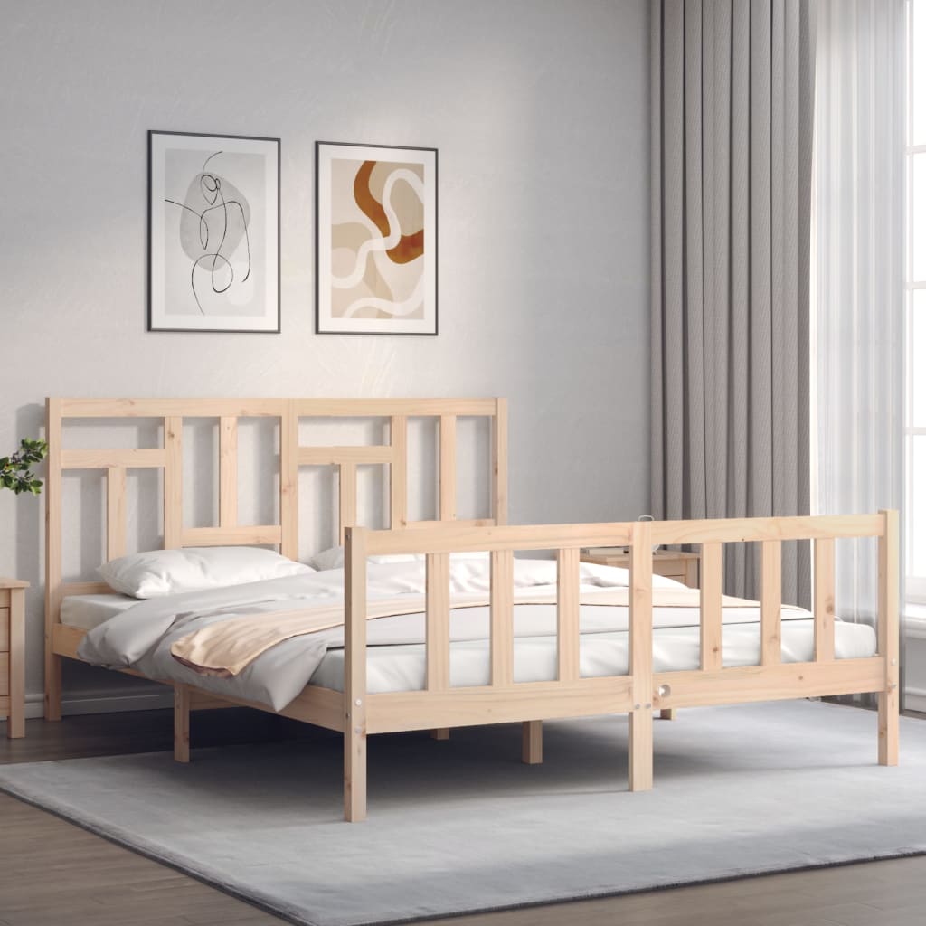Bed Frame without Mattress Solid Wood Pine Length 200 cm Natural 160 cm