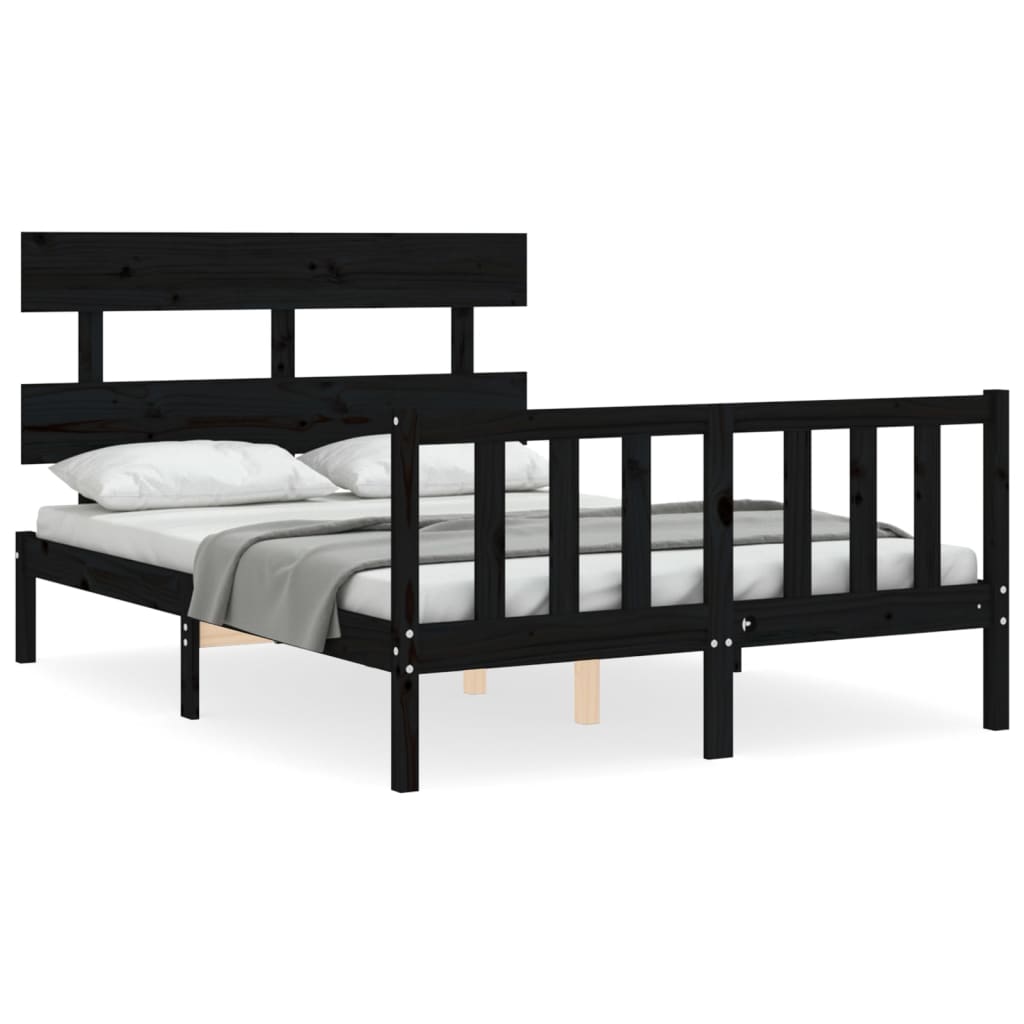 vidaXL Bed Frame with Headboard Black Small Double Solid Wood