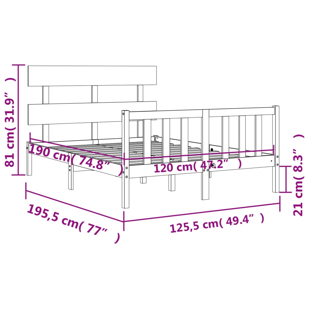 vidaXL Bed Frame with Headboard Black Small Double Solid Wood