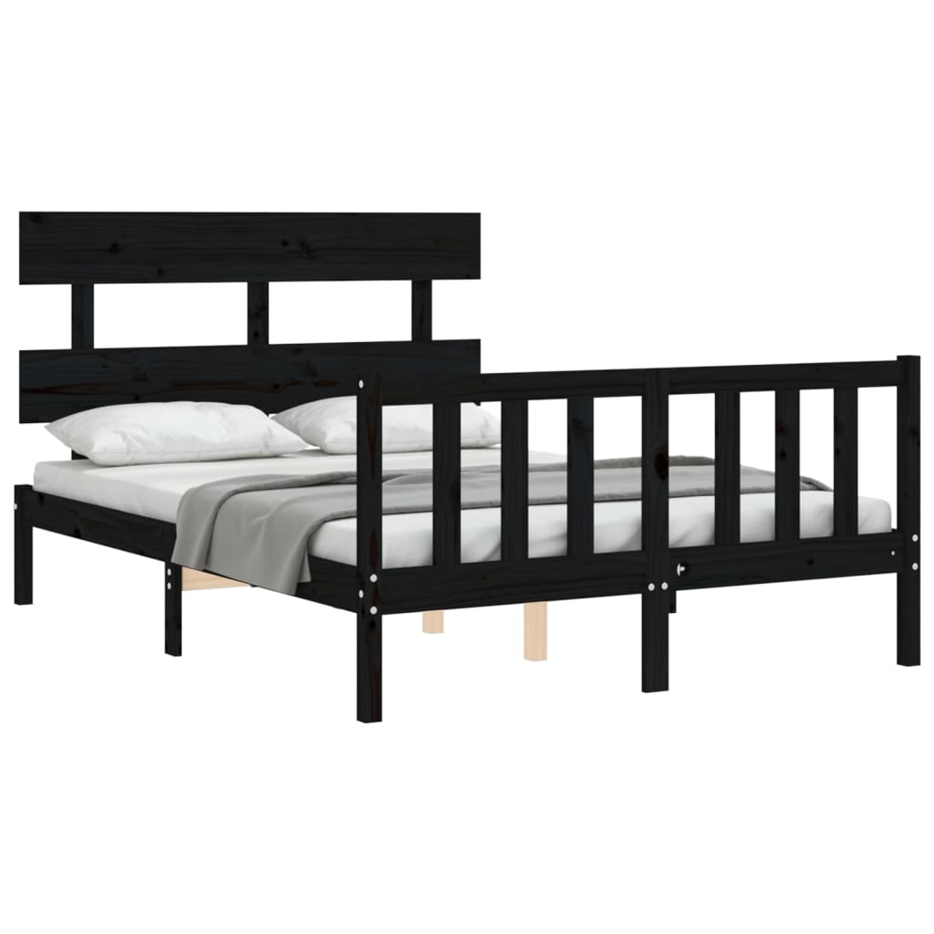 vidaXL Bed Frame with Headboard Black Small Double Solid Wood