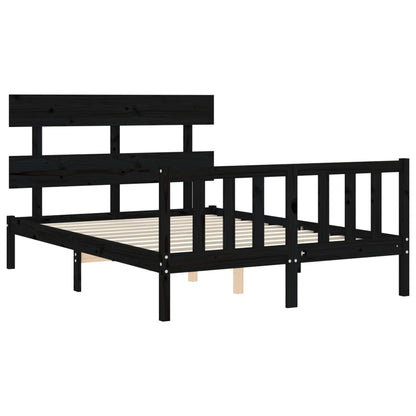 vidaXL Bed Frame with Headboard Black Small Double Solid Wood