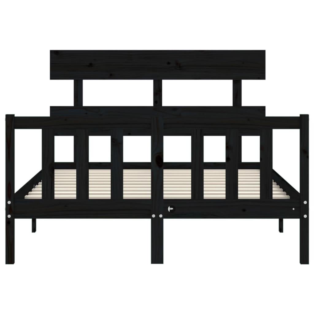 vidaXL Bed Frame with Headboard Black Small Double Solid Wood