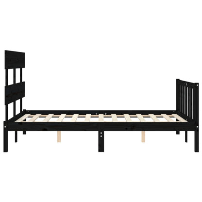 vidaXL Bed Frame with Headboard Black Small Double Solid Wood