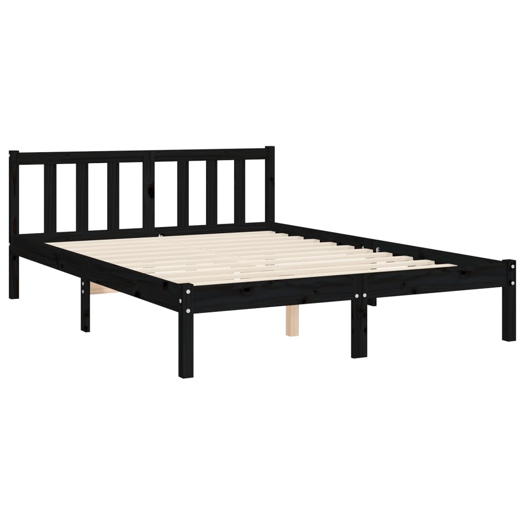 vidaXL Bed Frame with Headboard Black Small Double Solid Wood