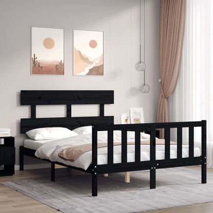 vidaXL Bed Frame with Headboard Black Small Double Solid Wood