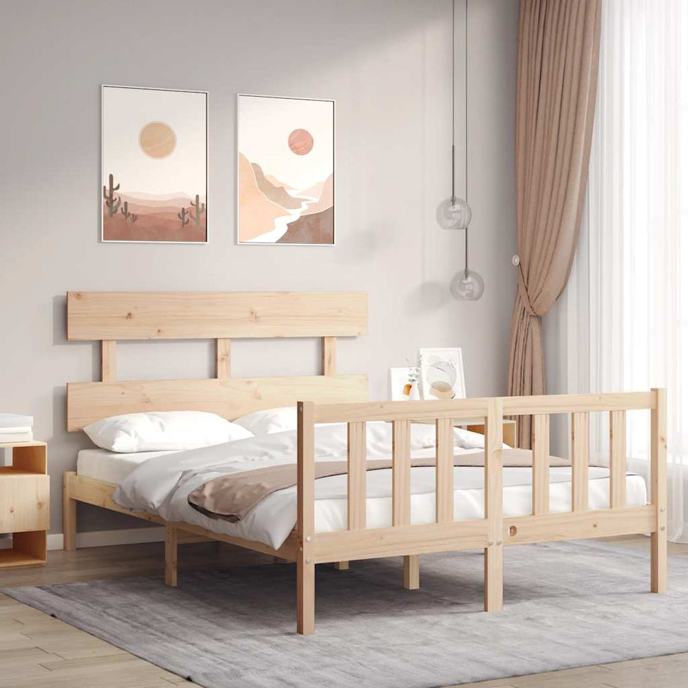 vidaXL Bed Frame without Mattress Solid Wood Pine with Headboard & Footboard Length 200 cm Natural
