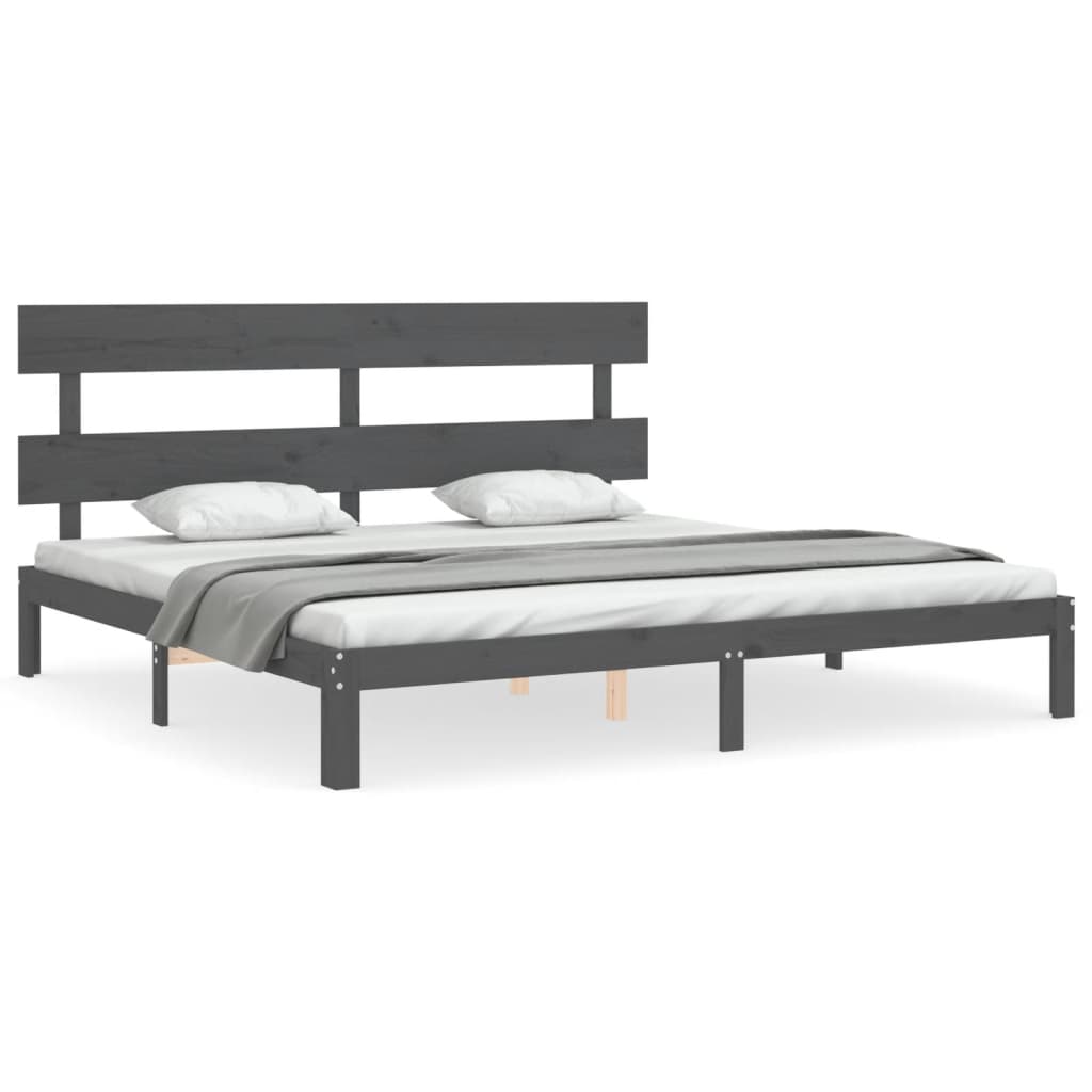 vidaXL Bed Frame with Headboard Grey Super King Size Solid Wood