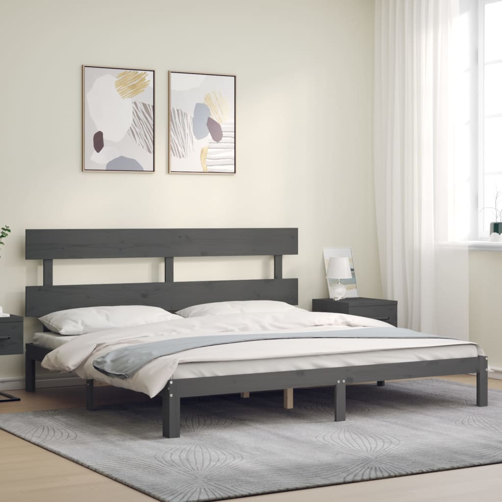 vidaXL Bed Frame with Headboard Grey Super King Size Solid Wood