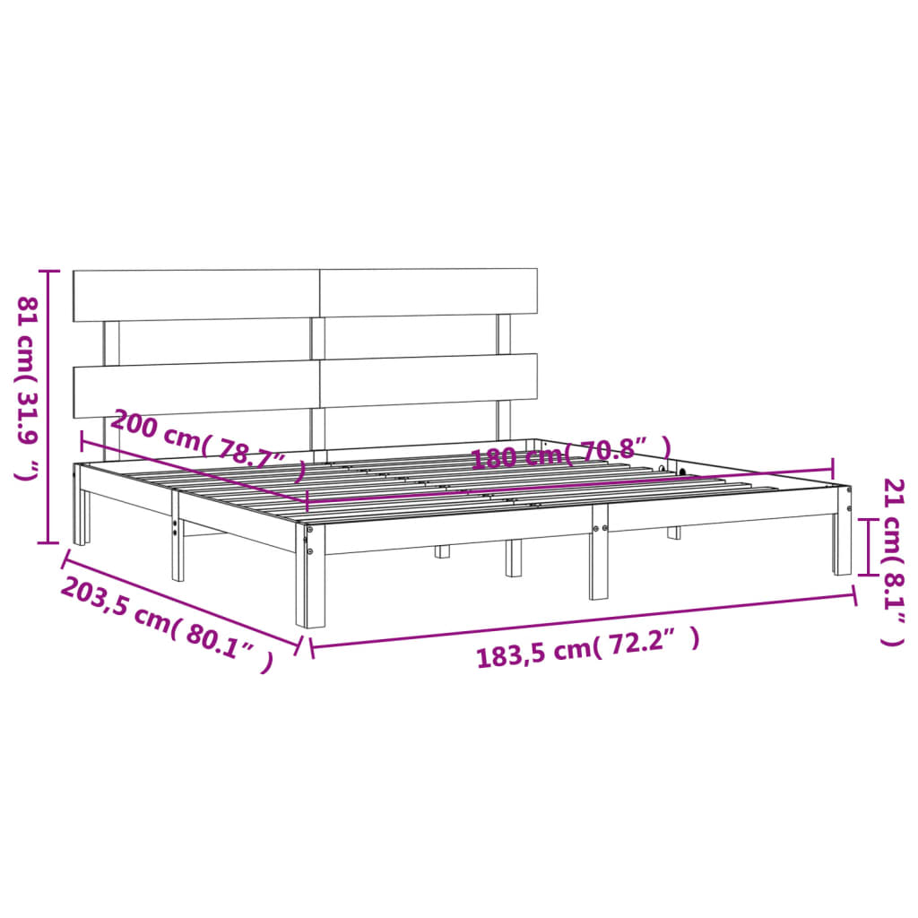 vidaXL Bed Frame with Headboard Grey Super King Size Solid Wood