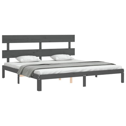 vidaXL Bed Frame with Headboard Grey Super King Size Solid Wood