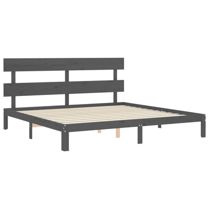 vidaXL Bed Frame with Headboard Grey Super King Size Solid Wood