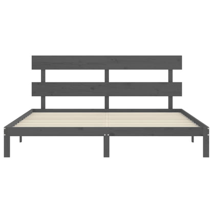 vidaXL Bed Frame with Headboard Grey Super King Size Solid Wood