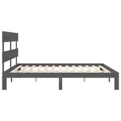 vidaXL Bed Frame with Headboard Grey Super King Size Solid Wood