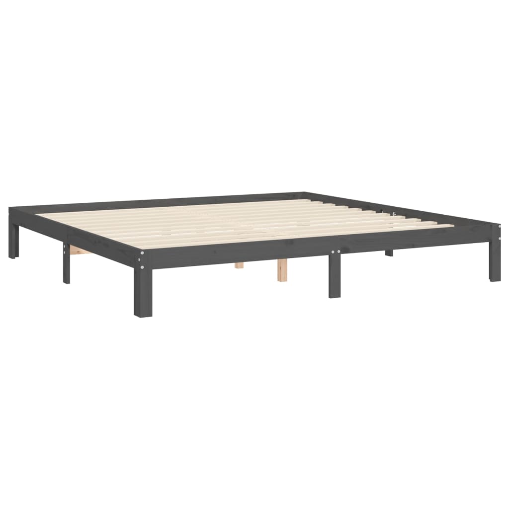 vidaXL Bed Frame with Headboard Grey Super King Size Solid Wood