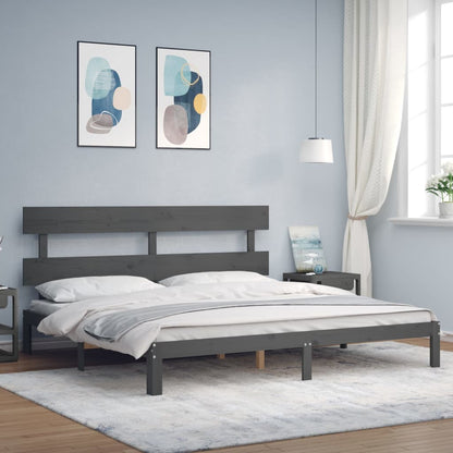 vidaXL Bed Frame with Headboard Grey Super King Size Solid Wood