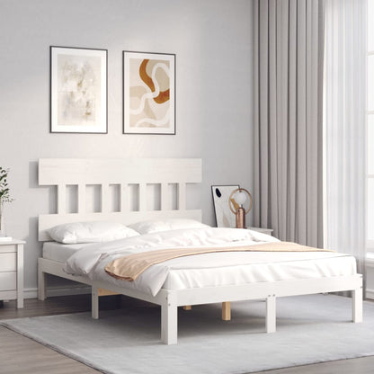 Bed Frame without Mattress Solid Wood Pine with Headboard Length 190 cm White 120 cm