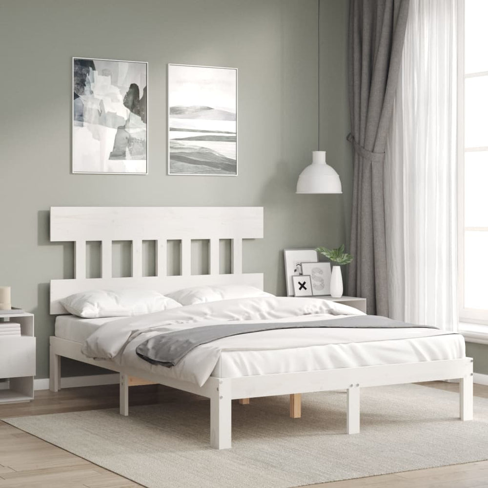vidaXL Bed Frame without Mattress Solid Wood Pine with Headboard Length 190 cm White