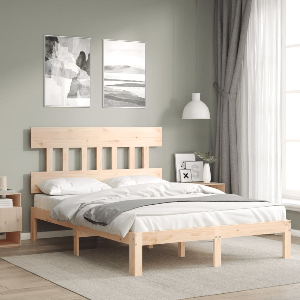vidaXL Bed Frame without Mattress Solid Wood Pine with Headboard Length 200 cm Natural