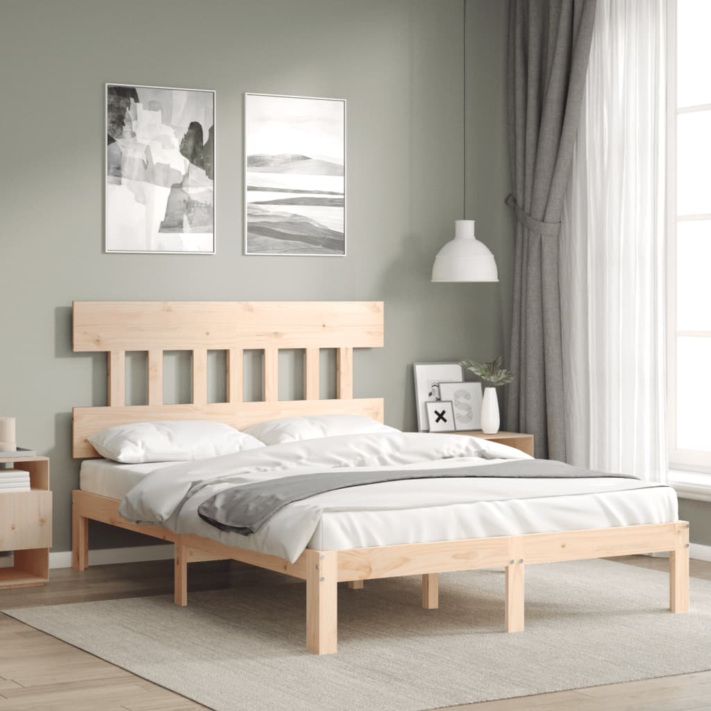 Bed Frame without Mattress Solid Wood Pine with Headboard Length 200 cm Natural 140 cm